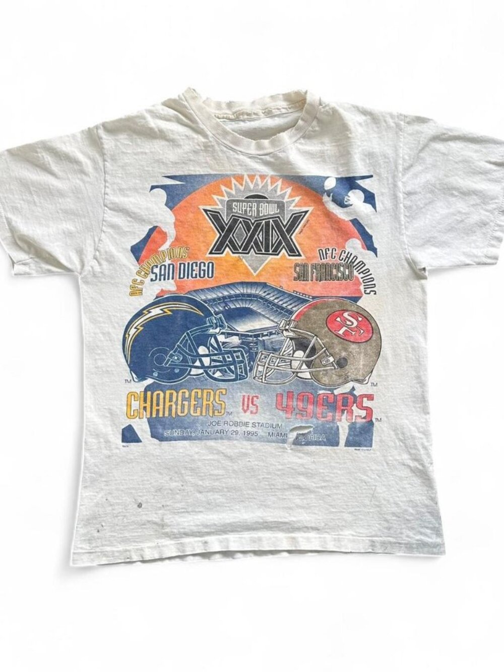 Vintage 1995 Super Bowl XXIX Thrashed T Shirt 90s NFL Medium